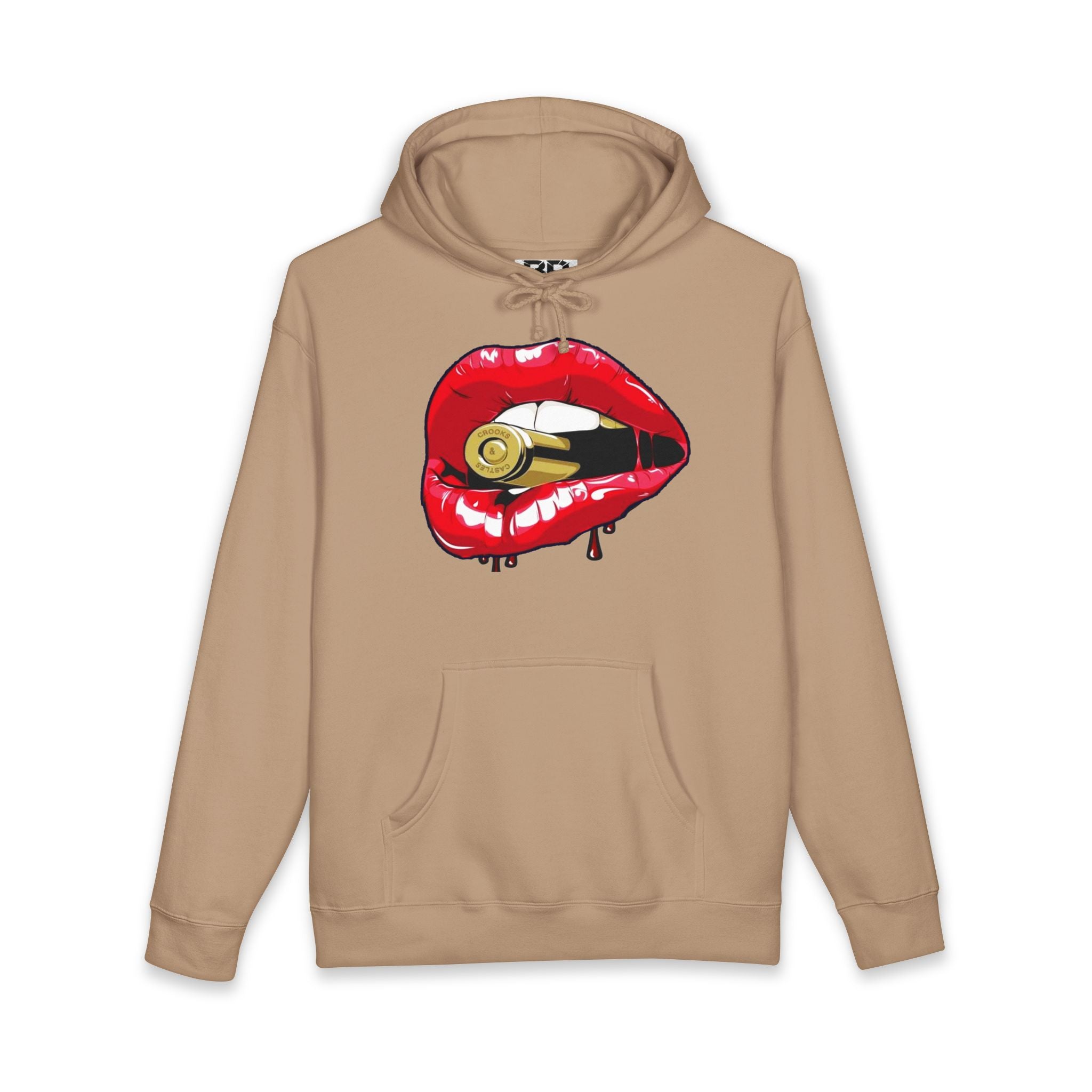 Bullet Lip Graphic Hoodie — Red Dripping Lips with Bullet Design