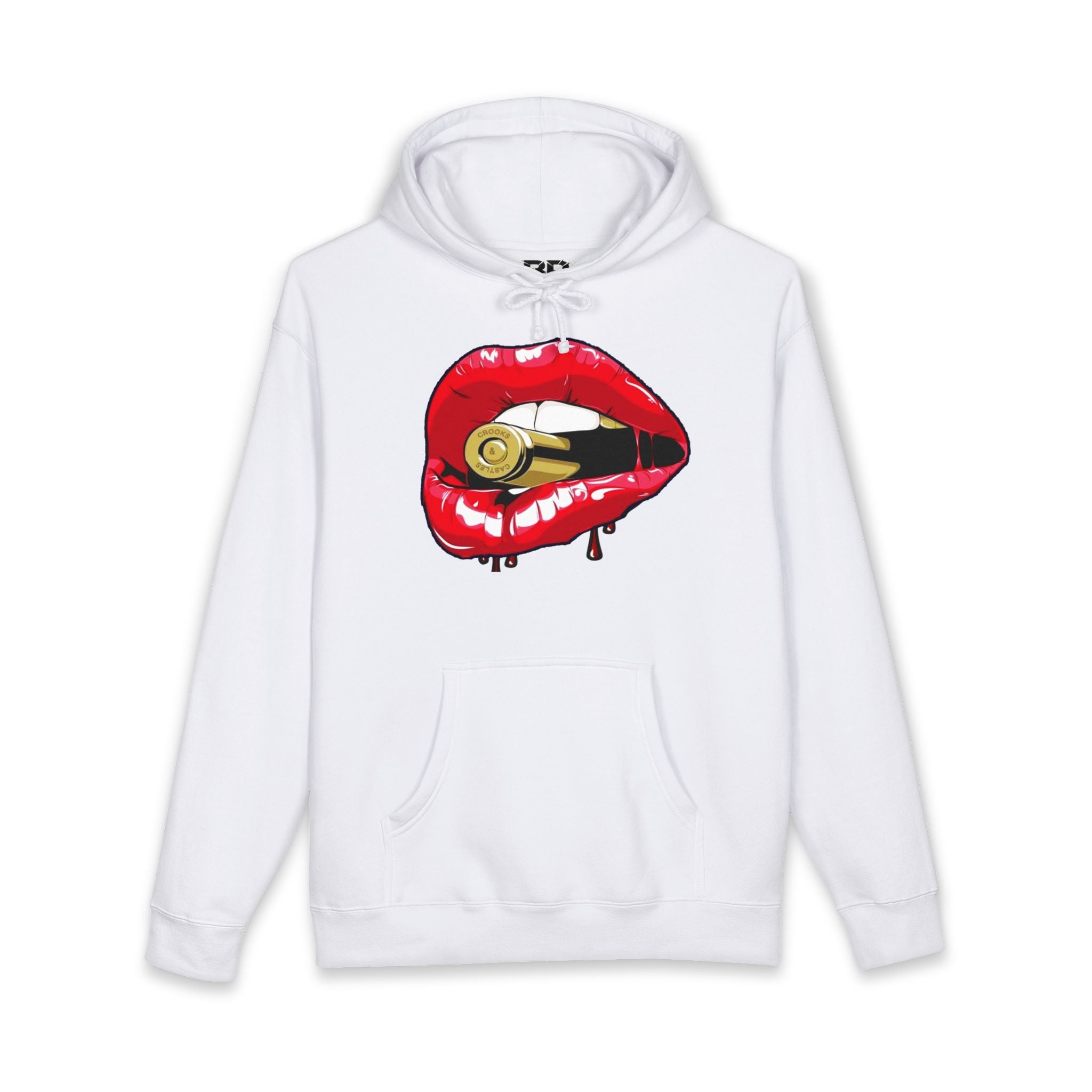Bullet Lip Graphic Hoodie — Red Dripping Lips with Bullet Design