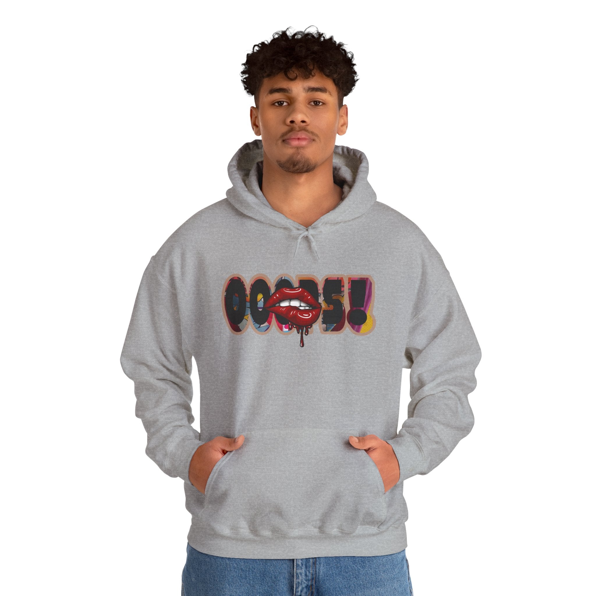 Joker Laugh Hoodie — "Ooops!" Dripping Lips Graphic Sweatshirt