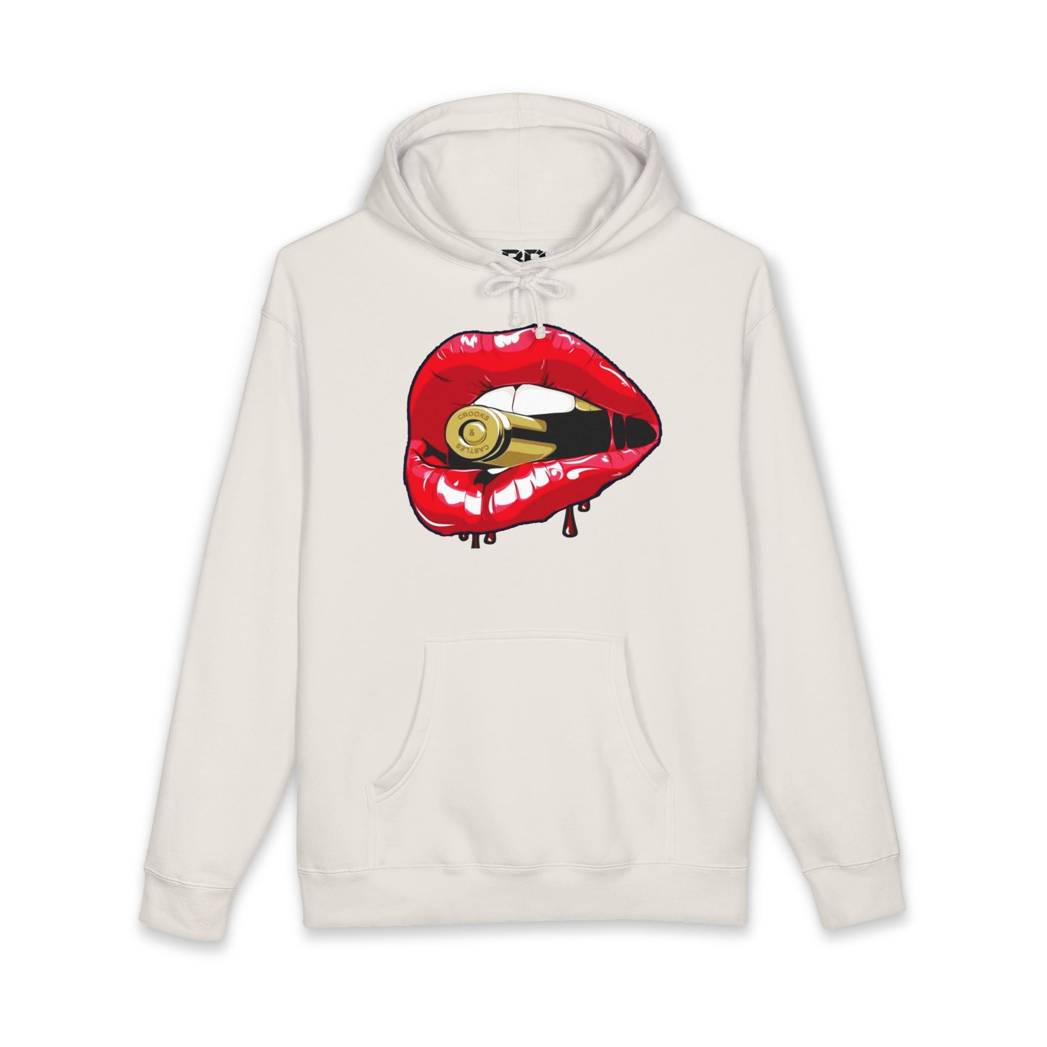 Bullet Lip Graphic Hoodie — Red Dripping Lips with Bullet Design