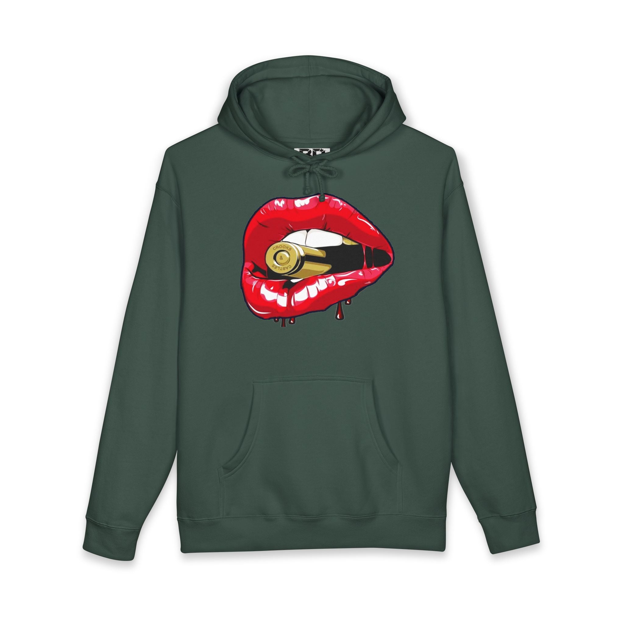 Bullet Lip Graphic Hoodie — Red Dripping Lips with Bullet Design